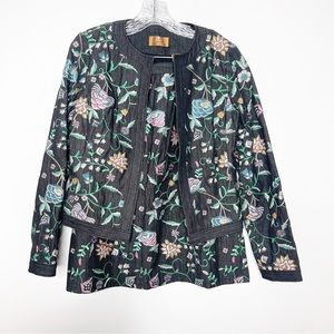 Dana Buchman Embroidered Floral Denim Jacket and Skirt Set Size 4